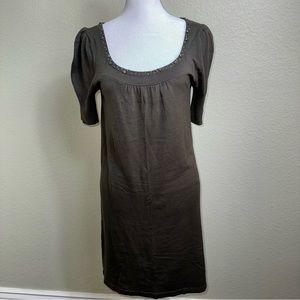 Vertigo Paris Women's Dress Size S Rhinestones‎ Short Sleeve Olive Green Knit